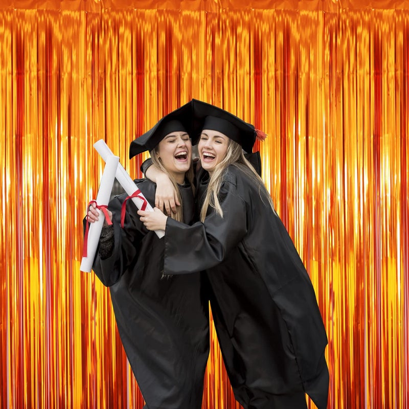 GOER 3.2 ft x 8.2 ft Metallic Tinsel Foil Fringe Curtains Party Photo Backdrop Party Streamers for Birthday,Graduation,New Year Eve Decorations Wedding Decor (4 Packs,Orange) - Image 3